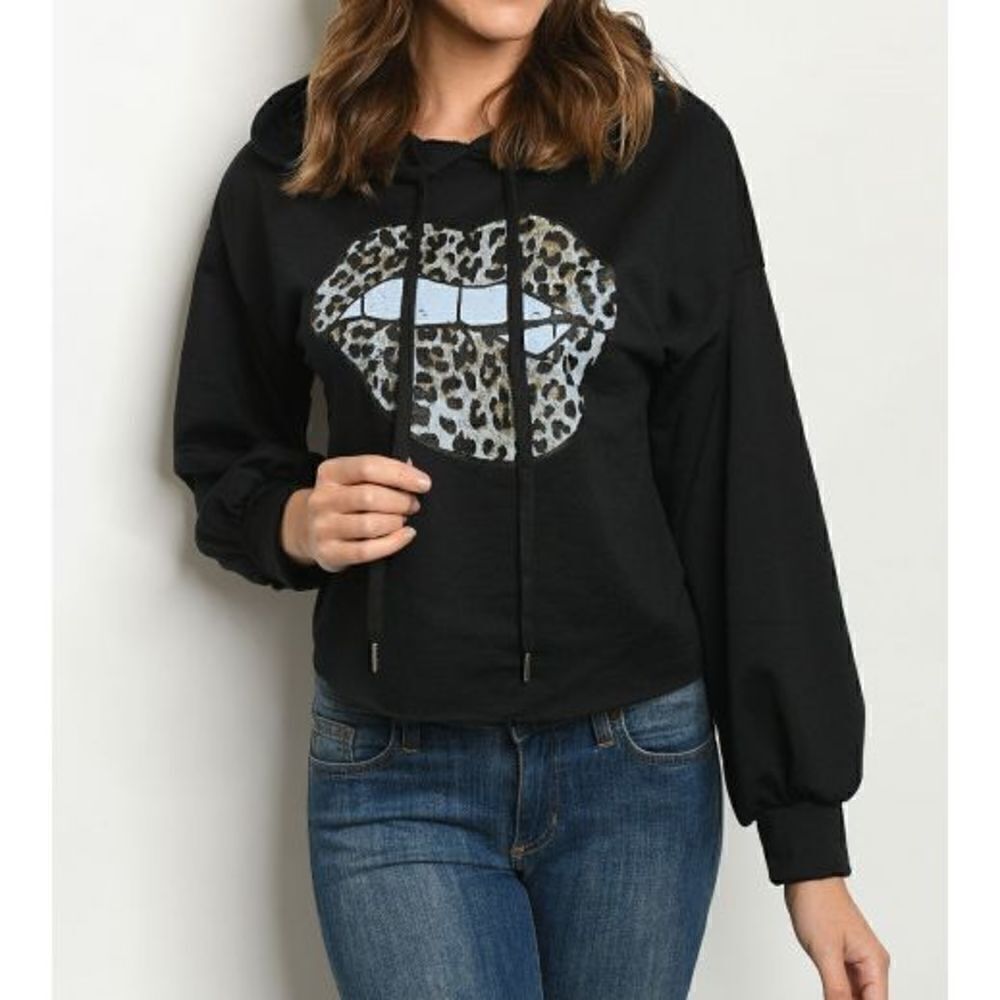 Leopard Distressed Lips Hoodie 
